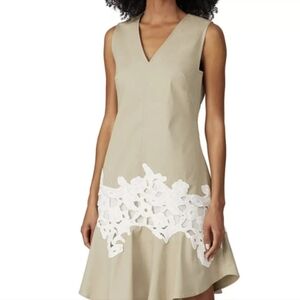 DEREK LAM Collective Khaki Tan Lace V-Neck Dress (Size 42 / Size 6)